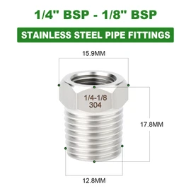 TAISHER 10 Pcs 304 Stainless Steel Reducer Hex Bushing, 1/4" BSP Male x 1/8" BSP Female, Reducing Pipe Adapter Fitting, for Water Oill Air Gas