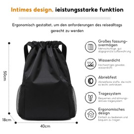 MQWDGJ Adjustable Drawstring Gym Bag, 50 x 40 cm Drawstring Backpack, Gym Bag with Drawstring, Sports Bag for Sports, Travel, School, Holiday, Travel, Hiking (Black), black