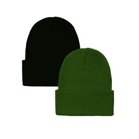 ZSUN Unisex Winter Knitted Beanie Hat (Multi-Colour) 7252, Green and black