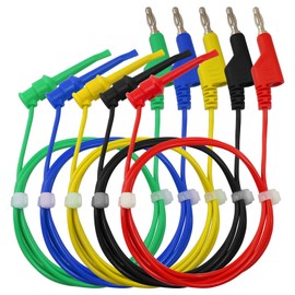Zorveiio 5 Pcs 4mm Stackable Banana Plug to Test Hook Wire Cable Kit, Multimeter Test Lead Set， Protective Hook Flexible Electrical Testing Wire Leads for Multimeter Electrical Testing 500V/5A