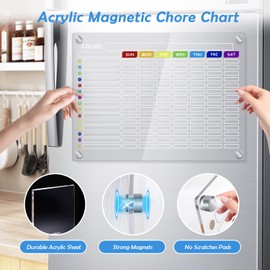 Lachiance Magnetic Chore Chart for Multiple Kids Family Adults, Acrylic Dry Erase Task Board Chores List for Refrigerator/Home Fridge, 16"x 12" Weekly Responsibility Chart Checklist w/ 8 Markers