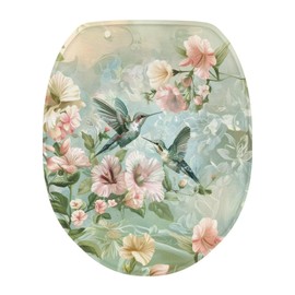 ZOUTAIRONG Hummingbird Toilet Cover Oblong Toilet Seat Cover Machine Washable Oval Toilet Seat Cover Soft Toilet Lid Cover Elongated Elastic Toilet Cover Seat