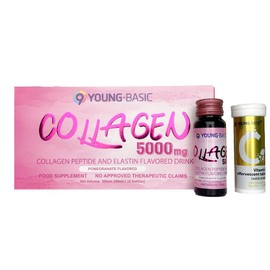 9YOUNG-BASIC 9 Young-Basic Collagen Liquid Drink 5000mg Plus Vitamin C Bundle Collagen Peptide & Vitamin Supplement - Reduces Wrinkles, Improves Sleep - Healthcare Beauty Colagen Dietary Fitness - Liquid + Tablet: 1 box + 1 pcs Honey