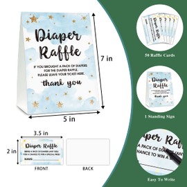 Gihyan Diaper Raffle Baby Shower Game Set(1 Standing Sign + 50 Finding Cards), Moon and Star Diaper Raffle Tickets for Baby Shower, Twinkle Twinkle Little Star Gender Reveal Party Favor Decor - A24