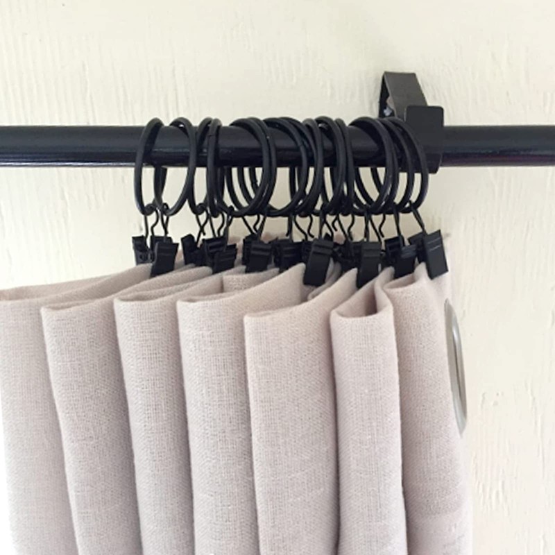 WeeksEight 40 Pack Black Curtain Rings with Clips, Curtain Hooks