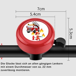 Pack of 2 Children's Bicycle Bells for Boys, Fire Engine Vehicles Excavator, Bicycle Bell Children, Bicycle Bell Children, Yellow Red, Bell Balance Bike