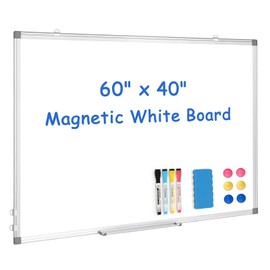 WALGLASS Large White Board, 60" x 40" Double-Sided Dry Erase Board Magnetic Whiteaboard for Wall, Hanging Mounted Whiteboard Silver Aluminium Frame for Home, School, Office