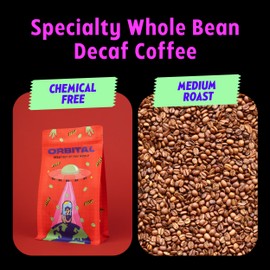 Orbital Decaf Coffee – Single Origin Colombian Whole Bean – Sugarcane Decaf Process, Chemical-Free, Mold Free, Medium Roast, Specialty Grade Decaf Coffee Beans, No Caffeine Crash, 12 oz