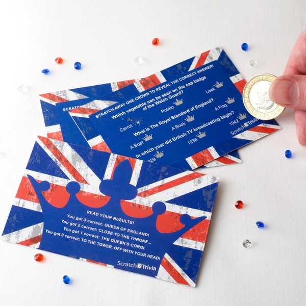 Neviti Celebrate Britain, Queens Jubilee Trivia Cards, Union Jack Scratch Trivia Cards - 10 Pack
