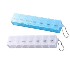 [LUYING] 丸薬コンテナ 2個入り 1週間 透明な薬ケース 携帯用 ポケット用 くすり整理 曜日表記 薬を飲む忘れ防止 持ち運びやすい サプリメントケース(青/透明なホワイト)