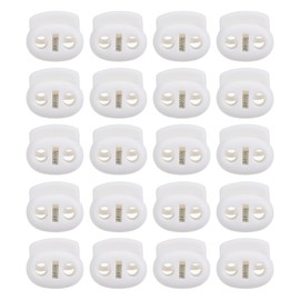 PATIKIL 0.7x0.8" Cord Locks, 30 Pack Double Hole Spring End Toggle Stopper for Drawstring Bag Shoelaces, White