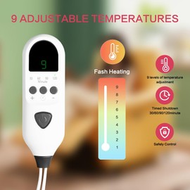 Electric Heating Pad, Soft Heated Pad with LCD Controller, 9 Heating Levels, 4 Gears Timing, Fast Heating & Machine Washable, Great for Back Neck Shoulder Belly Leg Arm, 60cmx30cm, Green