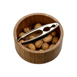 Kesper 59822 Nut Bowl with Nutcracker, Material: Bamboo, Stainless Steel, Dimensions: Diameter 16.6 cm, Height: 7 cm, Thickness: 11 mm, Colour: Brown, Silver
