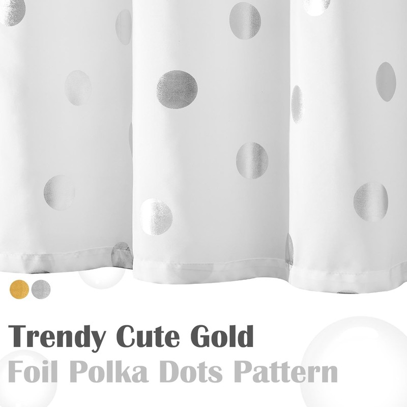 jinchan White and Silver Polka Dot Shower Curtain, Silver Foil