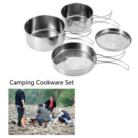 Juego de Utensilios de Cocina para Acampar de Acero Inoxidable de 4 Piezas, Juego de Platos y Ollas Portátiles para Exteriores y Kit de Herramientas de Cocina para Picnics