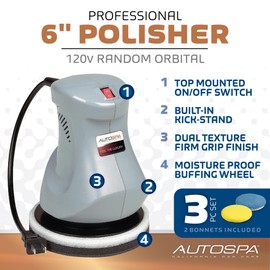 AutoSpa 94000AS Random Orbital 6" 120V Automotive Polisher with 2 Bonus Bonnets