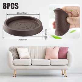 Pack of 8 Furniture Coasters, Round Rubber Furniture Castor Pads, Non-Slip Pads for Furniture Castors, Brown Furniture Feet, Chair Leg Caps, Non-Slip Furniture Pads, Floor Protectors for Bet, Cabinet,