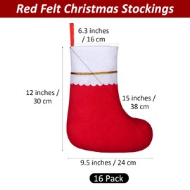 ANVAVO 16 Pack Christmas Stockings Red Felt Xmas Fireplace Hanging Stockings 15 Inches Christmas Holiday Stockings for Family Holiday Xmas Party Decorations