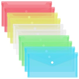 FYY 10PCS Plastic Envelopes - Clear Poly Envelopes File Folders Bag, Translucent A6 Size Bill Booklet Wallet with Button Closure for Office Supplies, 9.96 x 5.12 Inches, Assorted Color