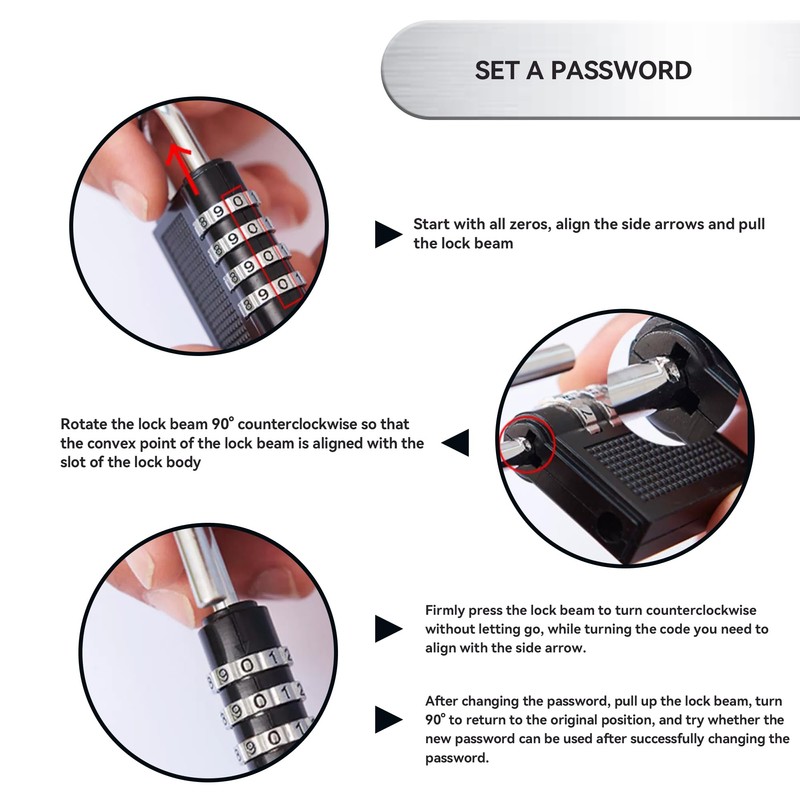 WeeGoo 6 Pack 4 Digit Code Long Shackle Combination Padlocks