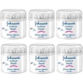 Johnson's Baby Cotton Buds (200) - Pack of 6 - Naturally Absorbent with 100% Pure Cotton Tips & 100% Paper Sticks