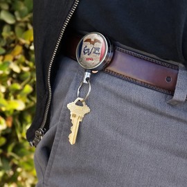 Rustic Iowa State Flag Distressed USA Heavy Duty Metal Retractable Reel ID Badge Key Card Tag Holder with Belt Clip