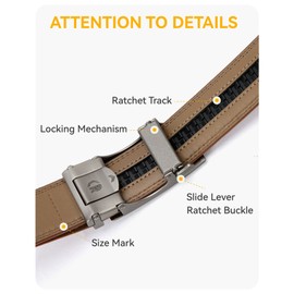 CHAOREN Men's Belt – Automatic Leather Belt without Holes for Men’s Business Attire – Adjustable Size (Width 35 mm), Waist 80-90 cm (total length 105 cm)