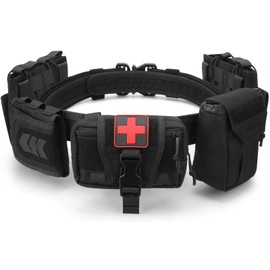 Tactical Belt for Men with Quick-Release Buckle & Modular Pouches | Heavy Duty 7-in-1 Battle Belt | Military, Police, Airsoft, Duty Belt(Black)