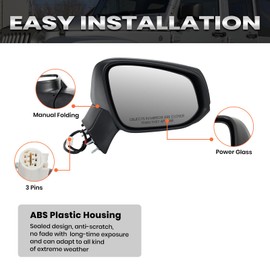 Right Passenger Side Mirror Compatible with Toyota RAV4 2019 2020 2021 2022 2023 2024 Door Mirrors Power Manual Folding Non-Heated 3 Pins