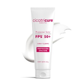 CICATRICURE - Protector Solar FPS 50 y Pantalla Solar. Crema con acción humectante e hidratante con protección UVA/UVB, para uso en cara y cuerpo, presentación con 125g