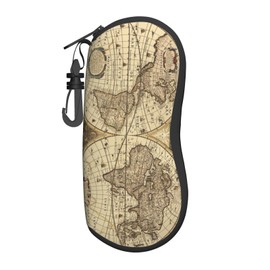 USAMZDIY Ancient World Map Sunglasses Soft Case With Carabiner Ultra Light Neoprene Zipper Eyeglass Case for Women
