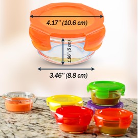 ARSUK Small Glass Food Containers with Lids (6 Pack,200ml) Leakproof Round Portion Control Containers -Stackable Airtight Snack Boxes for Fridge, Freezer, Lunch, Meal Prep - BPA-Free & Dishwasher Safe