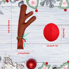 Tezam Christmas Car Decoration Plush Rudolf Reindeer Car Antler and Red Nose Set with Jingle Bells, Reindeer Antlers for Cars