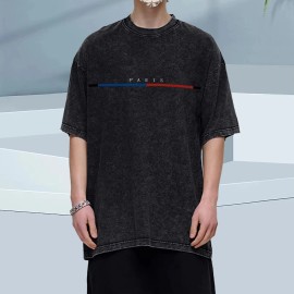 Men's Cotton Street Style T-Shirt 2025 Summer 5 Color Options Washed Fabric Oversized Fit Comfortable Round Neck All Year WearColor: Brown, Size: Xl