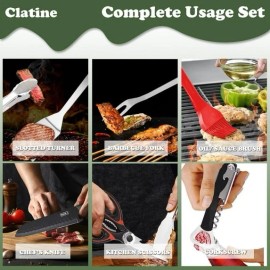 Clatine Camp Utensil Set Kitchen Cooking BBQ Grill Tool Kit with Portable Organizer Bag