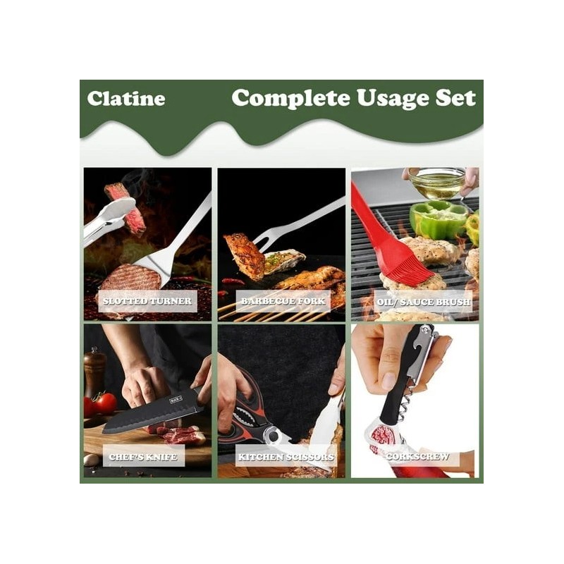 Clatine Camp Utensil Set Kitchen Cooking BBQ Grill Tool Kit