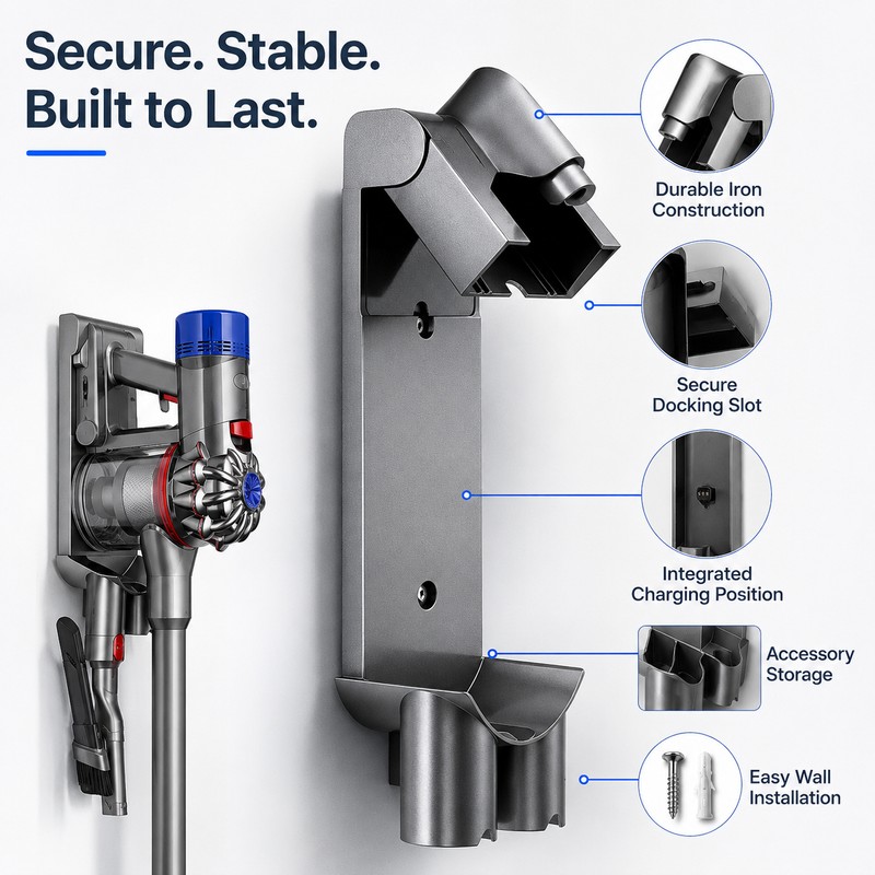 Wall-Mounted Vacuum Dock for V7/V8 Models – Heavy-Duty Iron Storage