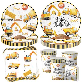 Sunshine smile Pack of 50 Construction Site Party Tableware Birthday Decoration, Construction Site Party Tableware Birthday, Construction Site Birthday Decoration, Digger Party Tableware Set,