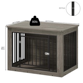 YITAHOME 43.7" L Dog Crate Furniture for Large Dogs, 2-in-1 Iron-Wood Fusion Dog Cage Indoor up to 80 lb, Modern Dogs Kennel Side End Table with Waterproof Top, Safety Corners, Steel Lock, Greige