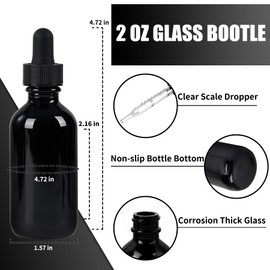 SprayDroplet 48 Pcs, 2oz Glass Dropper Bottle, Leakproof Tincture Bottles with Dropper, Black Reusable Eye Dropper Bottle, for All Kinds of Liquids (Black,2oz-48pcs)