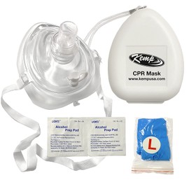 Kemp USA CPR Mask Kit, Pocket Resuscitator, Hard Case with O2 Inlet, Head Strap, Gloves and Wipes (10 Pack)