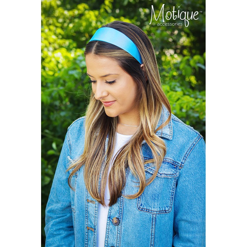 Motique Accessories Light Blue 2 Inch Wide Satin Hard Headband