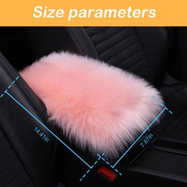 Osilly Auto Center Console Pad, 11.8" x 7.9" Furry Armrest Cover Universal for SUV/Truck/Car, Warm Winter Premium Faux Sheepskin Wool, Soft Fluffy Car Armrest Seat Box Cushion Protector (Pink)