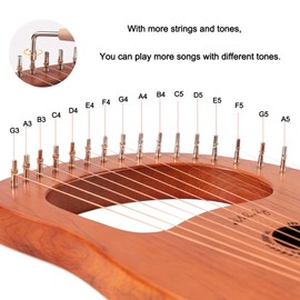 Lyre Harp Mulucky 16 Metal Steel String Bone Saddle Mahogany Lyre Instrument with Tuning Wrench and Black Gig Bag - MLH1601