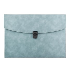 VANRA File Folder Document Holder Faux Leather Portfolio Filing Envelopes, Dampproof Document Folder with 2 Pockets A4/Letter Size Paper Organizer Case with Buckle Closure (Light Blue)