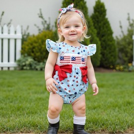 My First 4th of July Baby Girl Outfit American Flag Bubble Romper USA Onesie Bodysuit Newborn Infant Girl 1st Fourth of July Clothes White Red Blue Memorial Day Independence Day Clothing 6-12 Months
