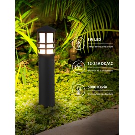SUNVIE 4-Pack Low Voltage Pathway Lights 3W 3000K 12-24V LED Low Voltage Landscape Lights CRI 90+ Aluminum Outdoor Pathway Landscape Lighting Bollard Lights for Walkway Yard Garden, ETL Listed Cord