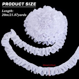 WADORN 22 Yard Satin Ruffle Trim Fabric Trims 1.6 Inch White Lace Ribbon Pleated Organza Lace Edge for Wedding Embellishments Valentine's Day Bridal Dress Applique Sewing Crafts Home Decor