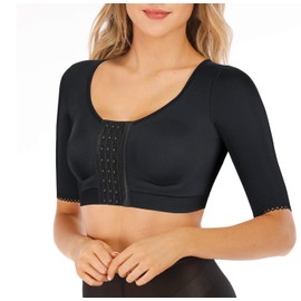 CHUMIAN Compression Upper Arm Sleeves Figure-Shaping Shapewear Top Seamless with Post Surgical Front Closure Bra, black