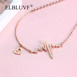 ELBLUVF Stainless Steel 18k Rose Gold Plated EKG Heartbeat Love Cardiogram Adjustable Bracelet Jewelry for Women 3 Colors (Rose gold)